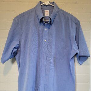Brooks Brothers 346 Light Blue Short Sleeve Polo Button Down Shirt Men's L 16